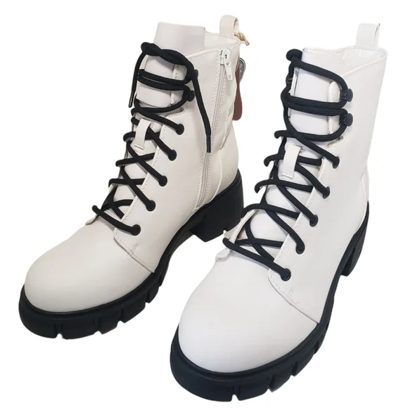 MIA Tauren Faux Leather Combat Boots Women's Size 9 Chassidy White Malta - Picture 4 of 16